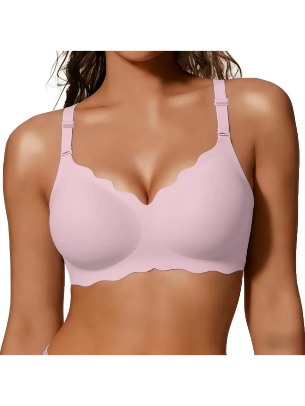 Women's Pink Jelly Bras No Underwire Scalloped Push Wireless Bralettes